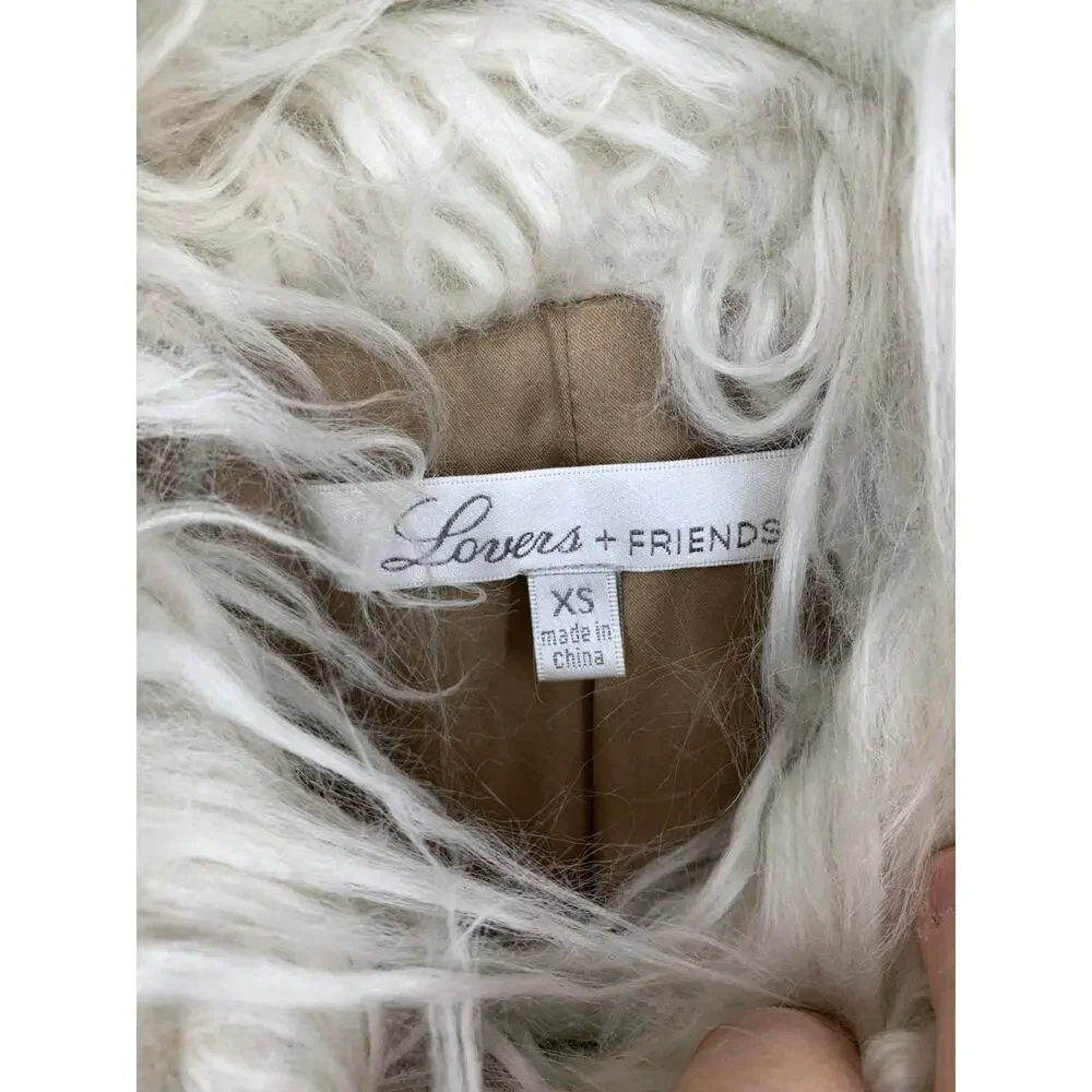 Lovers + Friends Jacket Women's Size XS Tweed Fur Trimmed Asymmetrical Zip Tan